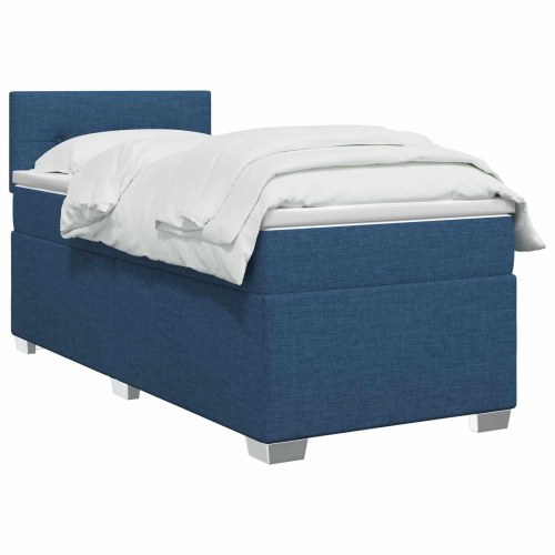 Boxspring seng med madras, topmadras og hovedgærde 90 x 200 cm - blå stof