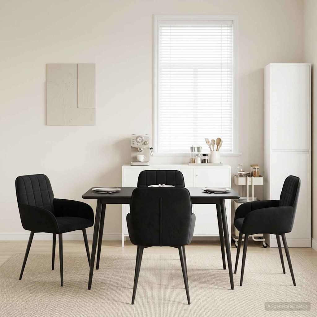 Spisestole 4 stk i fløjl med armlæn - sort, 57 x 50 x 85 cm