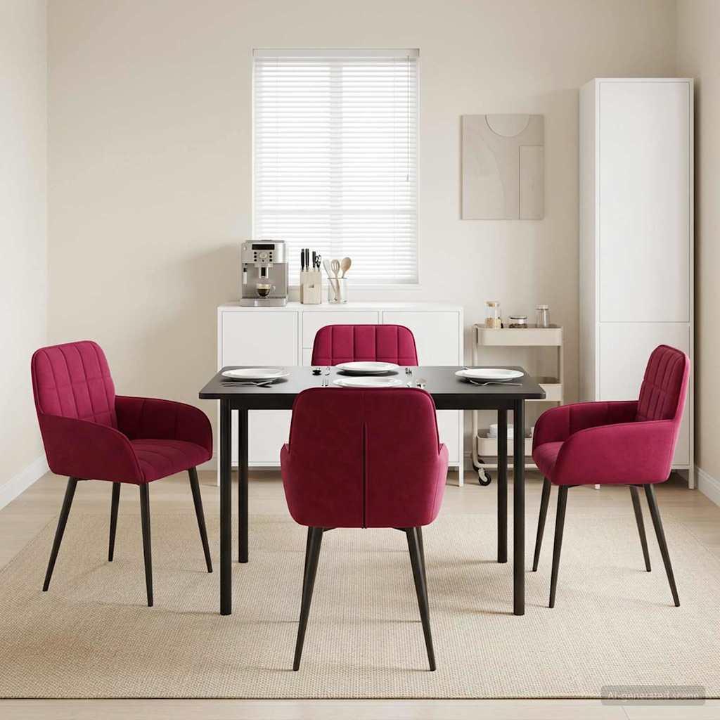 Spisestole 4 stk i fløjl med armlæn - vinrød 57 x 50 x 85 cm
