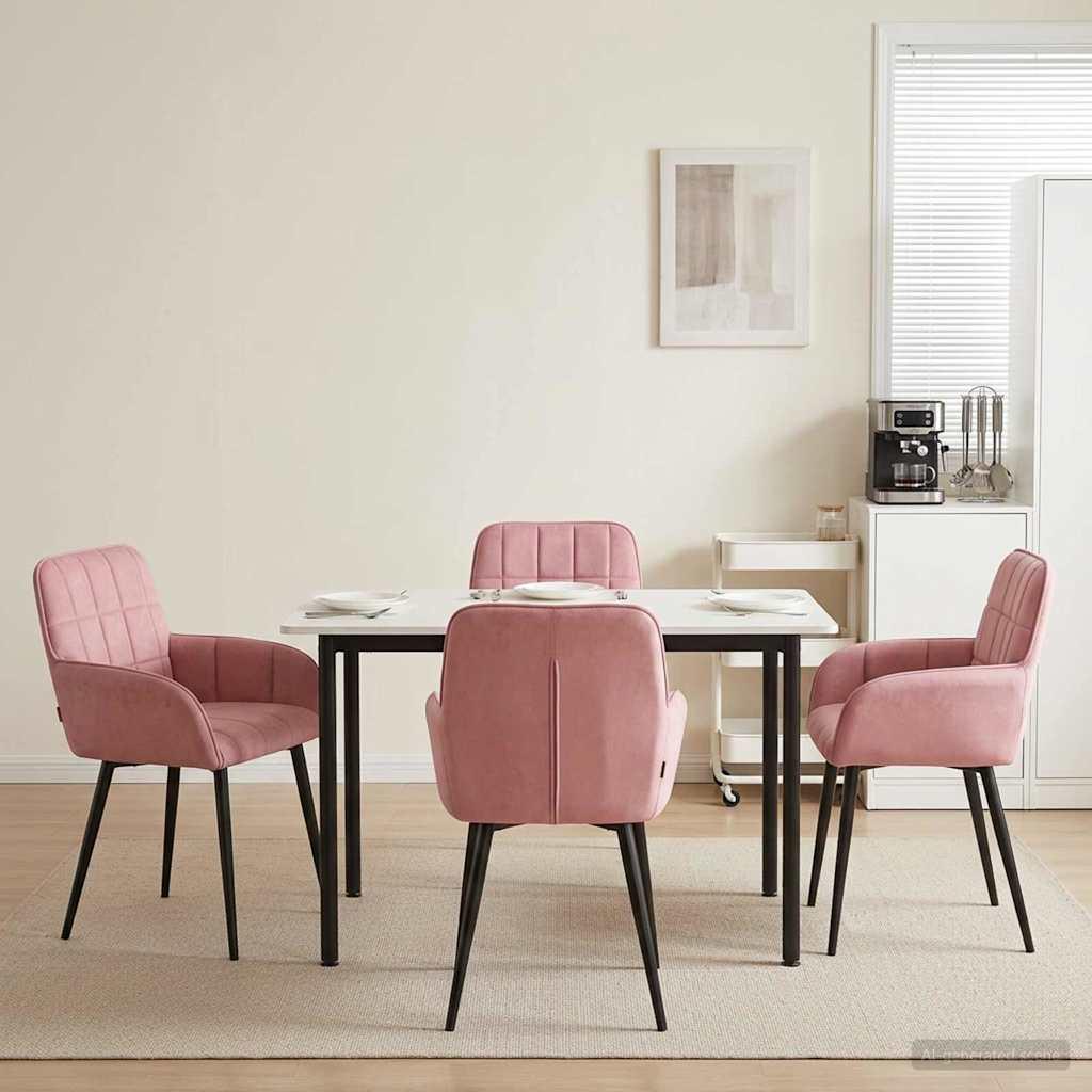 Spisestole 4 stk i fløjl med armlæn - lyserød 57 x 50 x 85 cm