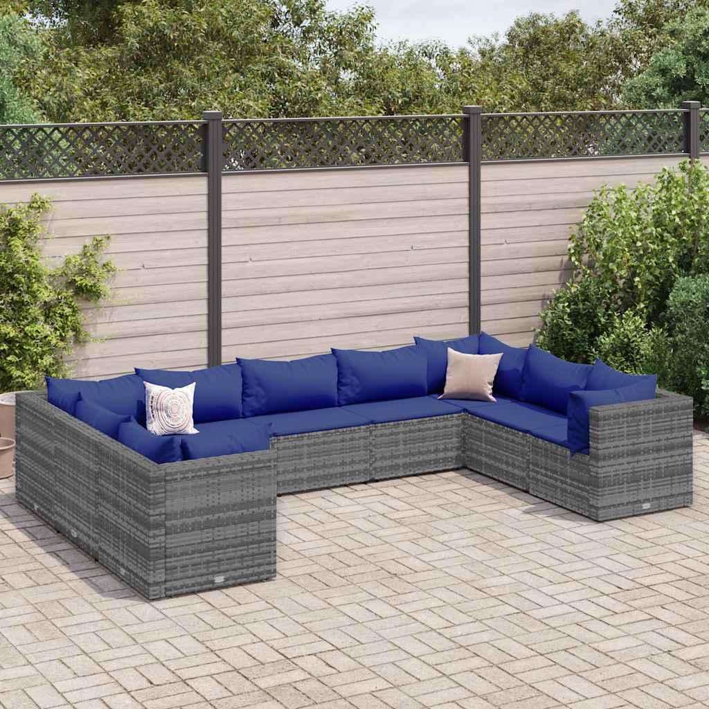 vidaXL loungesæt til haven 9 dele med hynder polyrattan grå