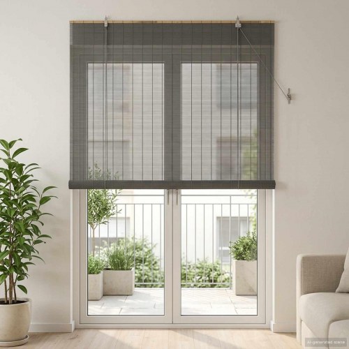 Rullegardin i bambus grå 150 x 220 cm