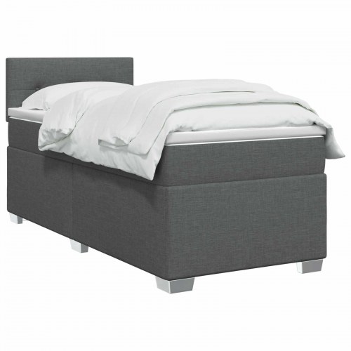 Boksmadras med topmadras og justerbar hovedgavl 90 x 190 cm mørkegrå