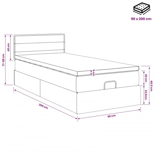 Ottoman seng med opbevaring og madras 90 x 200 cm lysegrå stof