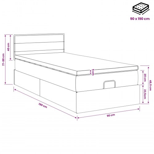 Ottoman seng med opbevaring og madras 90 x 190 cm lysegrå stof