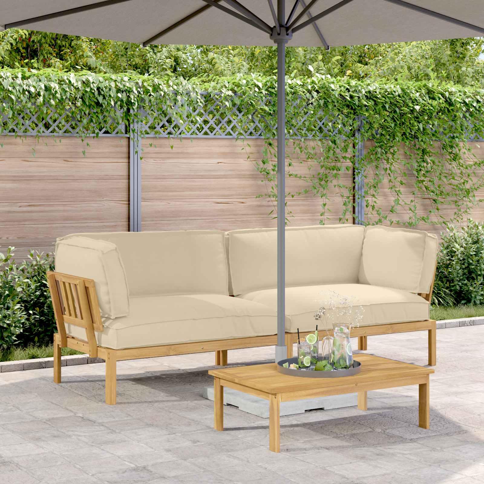 Sofa sæt med puder i massivt akacietræ 2 stk beige