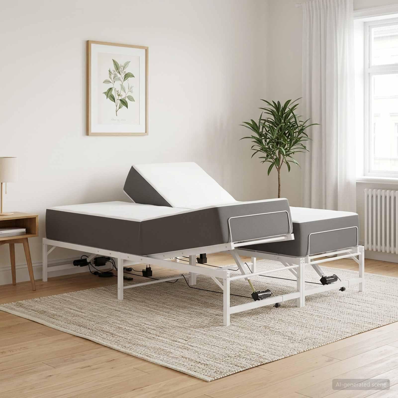 vidaXL Elektrisk Justerbar Sengetramme Hvid 150 x 200 cm Stål