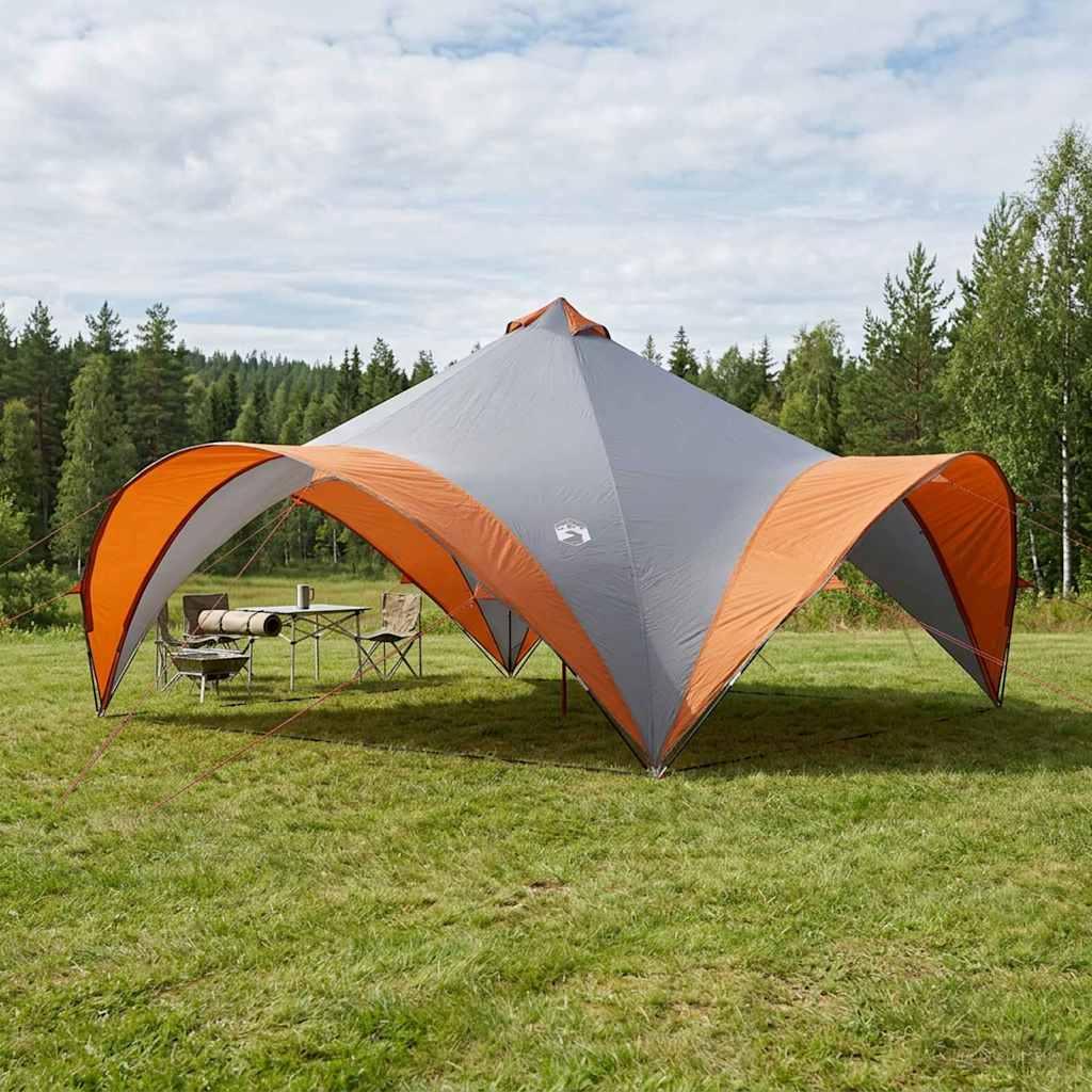 Partytelt 600 x 600 x 400 cm i grå og orange med stålramme