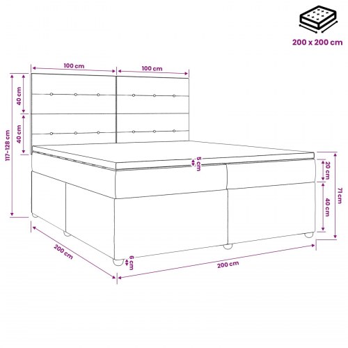 LED boksmadrasseng med opbevaring og madras 200 x 200 cm - sort fløjl