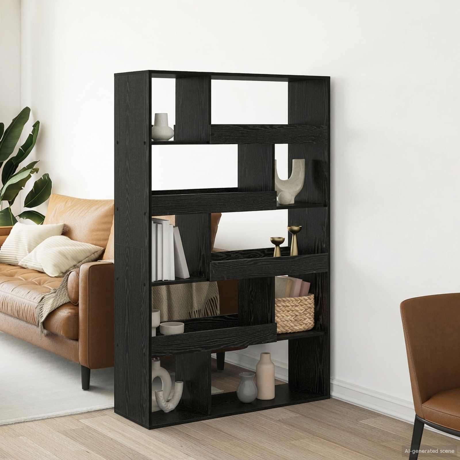 Boghylde rumdeler i sort eg 100 x 33 x 156,5 cm i konstrueret træ
