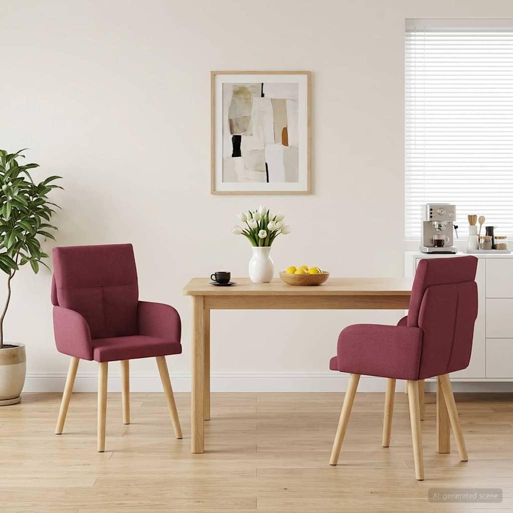 Spisebordsstole 2 stk i stof med armlæn - vinrød 60 x 56 x 96 cm