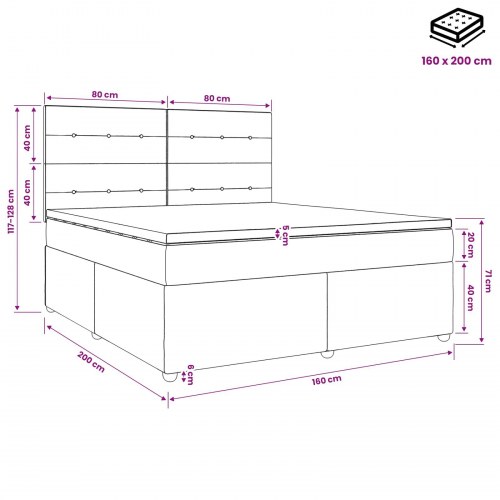 LED boksmadrasseng med opbevaring og madras 160 x 200 cm i mørkegrå fløjl