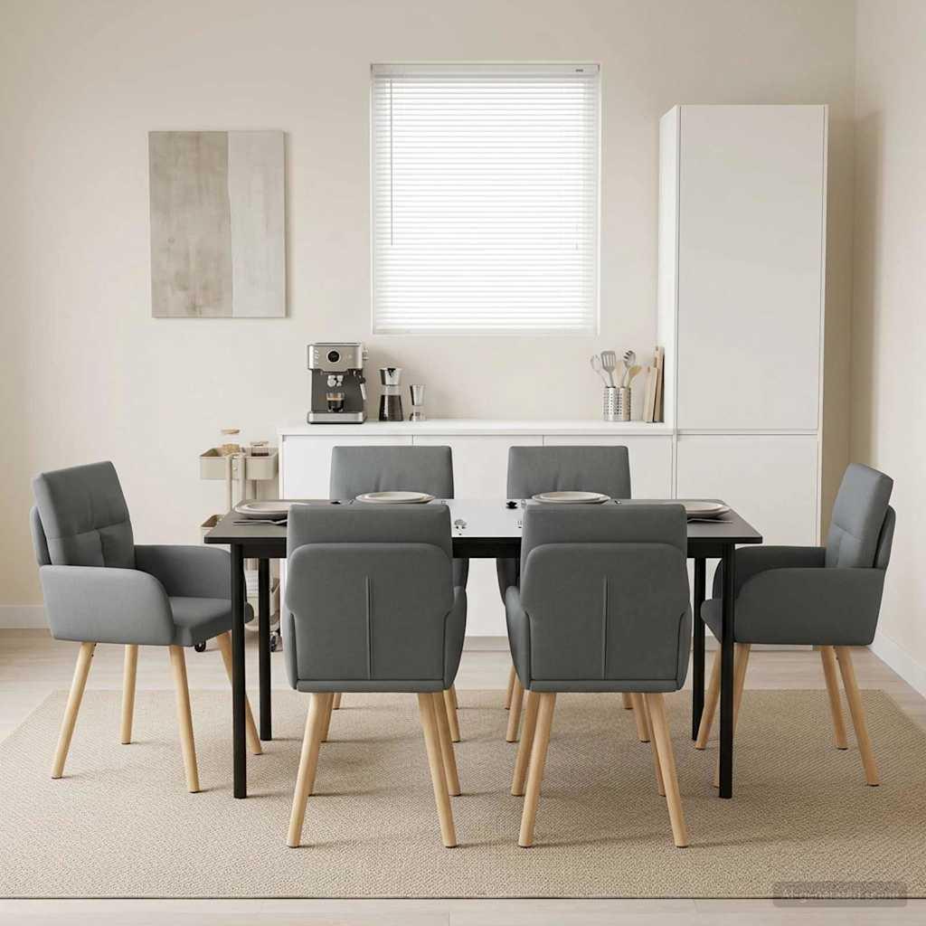 Spisestole 6 stk i mørkegråt stof med armlæn - 60 x 56 x 96 cm