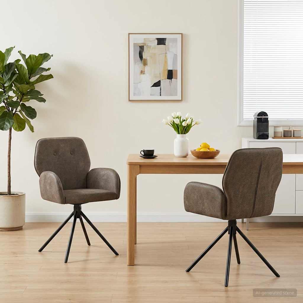 Svingende spisestole 2 stk i faux suede læder med armlæn - mørkegrå