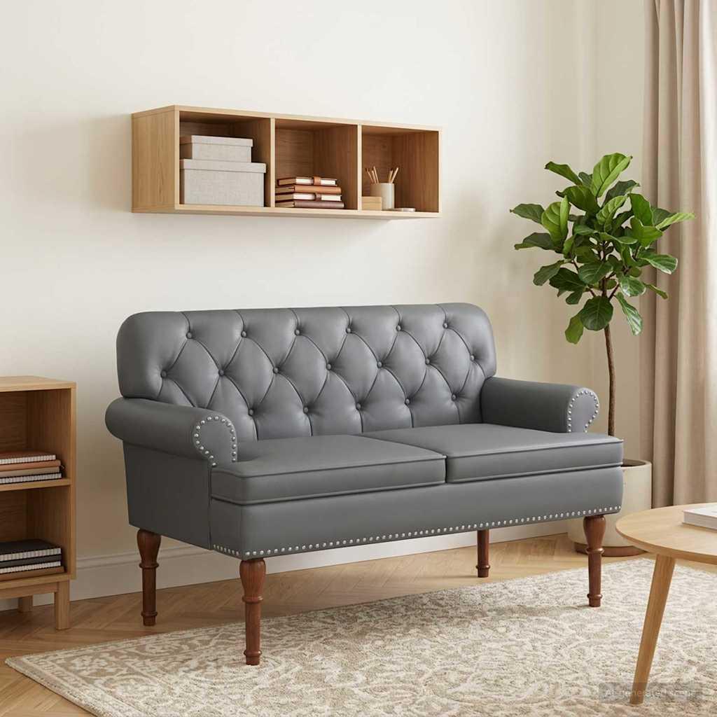 2-personers loveseat bænk med knap tufting i kunstlæder - grå, 120 x 65 x 77 cm