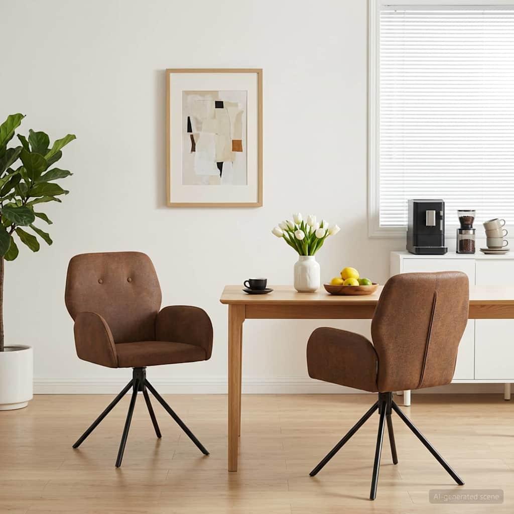 Svingende spisestole 2 stk i faux suede læder brun