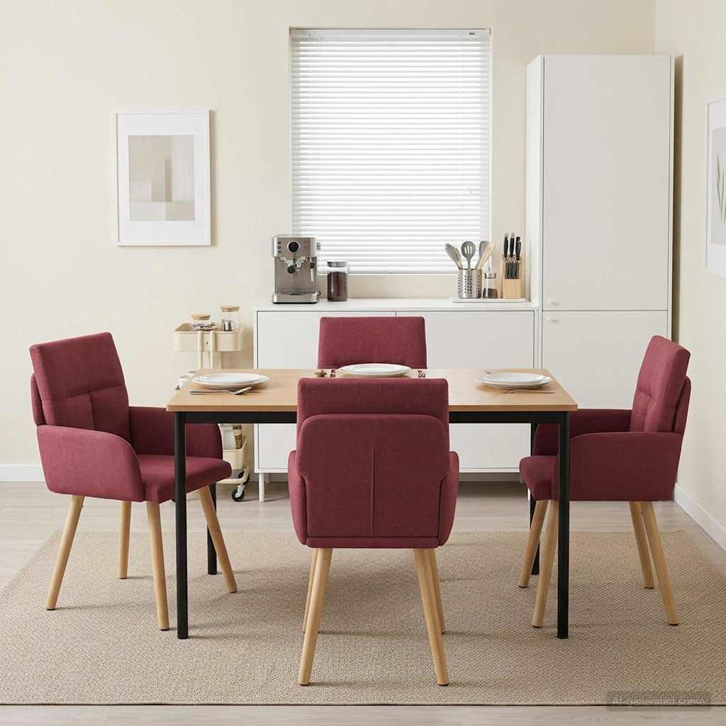 Spisestole 4 stk i vinrødt stof med armlæn 60 x 56 x 96 cm