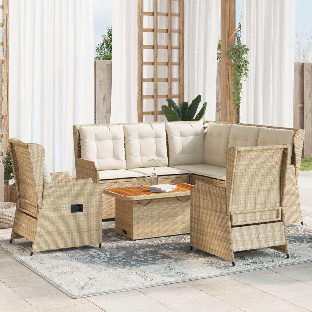 Loungesæt til haven 6 dele med hynder i polyrattan beige