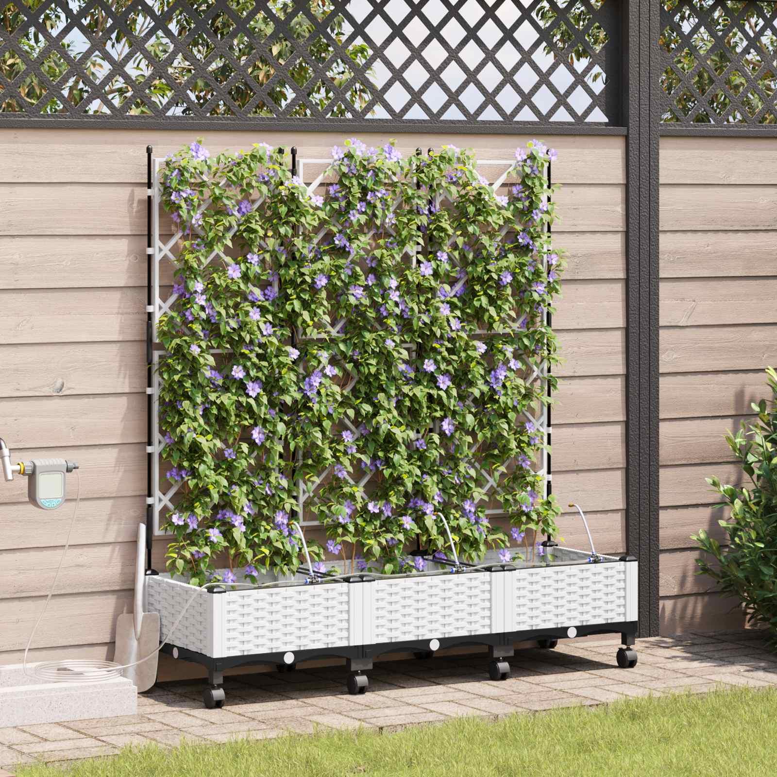 Havekrukke med vanding og hjul 3 stk. hvid 120 x 40 x 132 cm PP