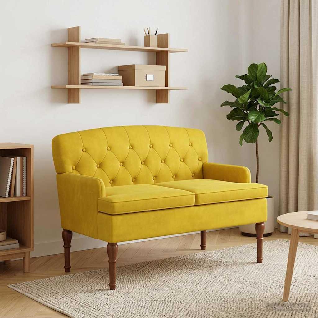 2-personers loveseat bænk i fløjl med knap tufting - lys gul 111 x 65 x 79 cm