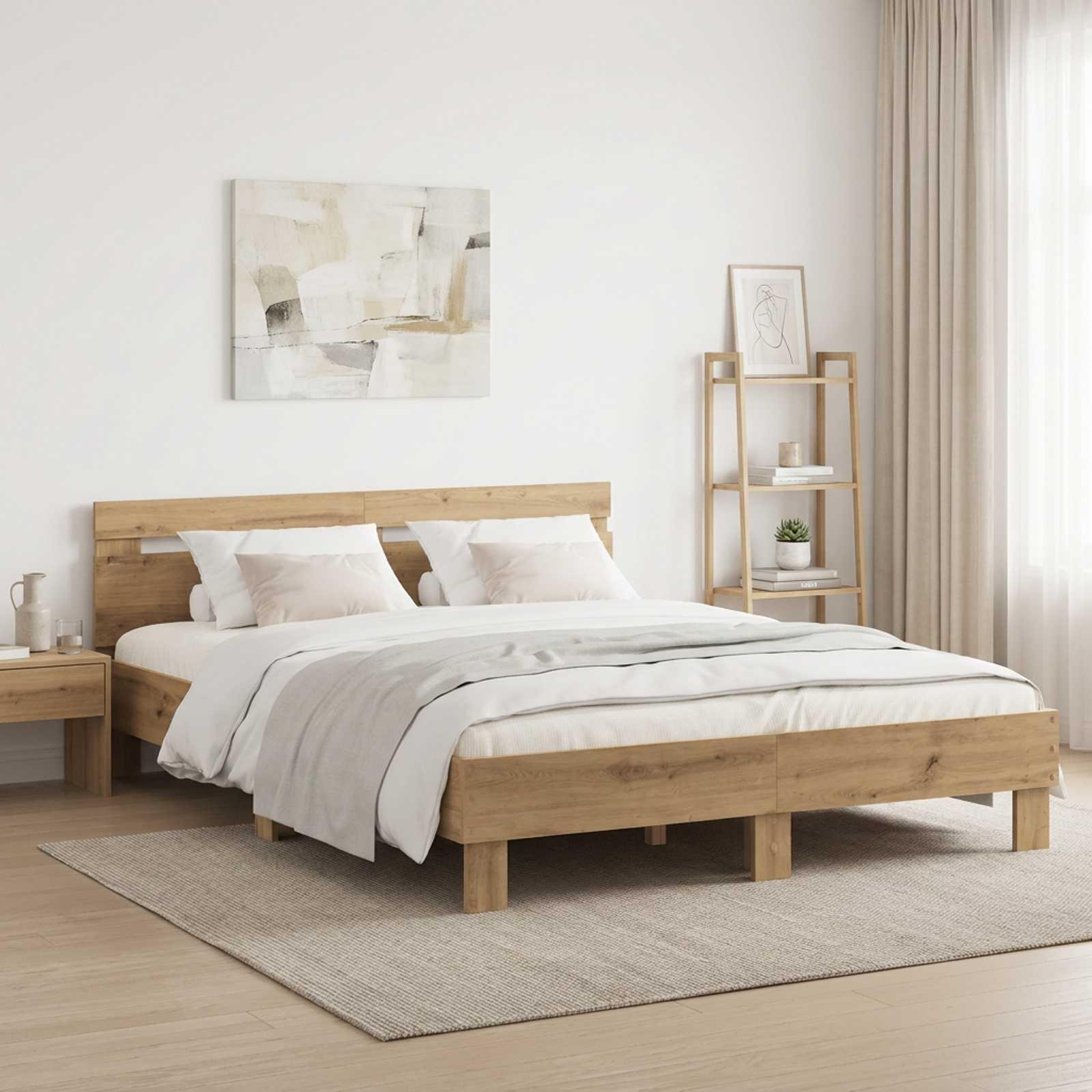 vidaXL Sengestel Artisan-eg 140 x 190 cm Konstrueret træ