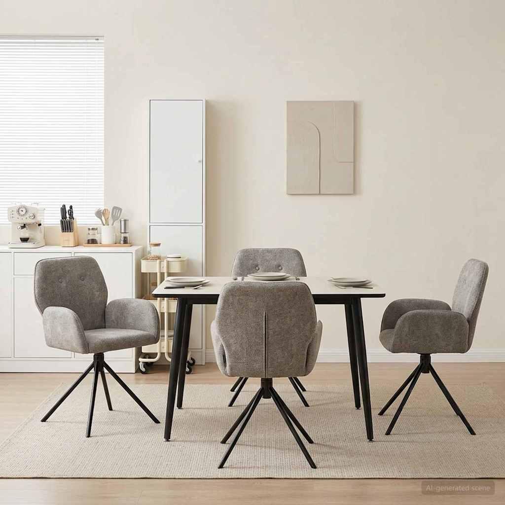 Svingende spisestole 4 stk i faux suede læder med armlæn - lysegrå