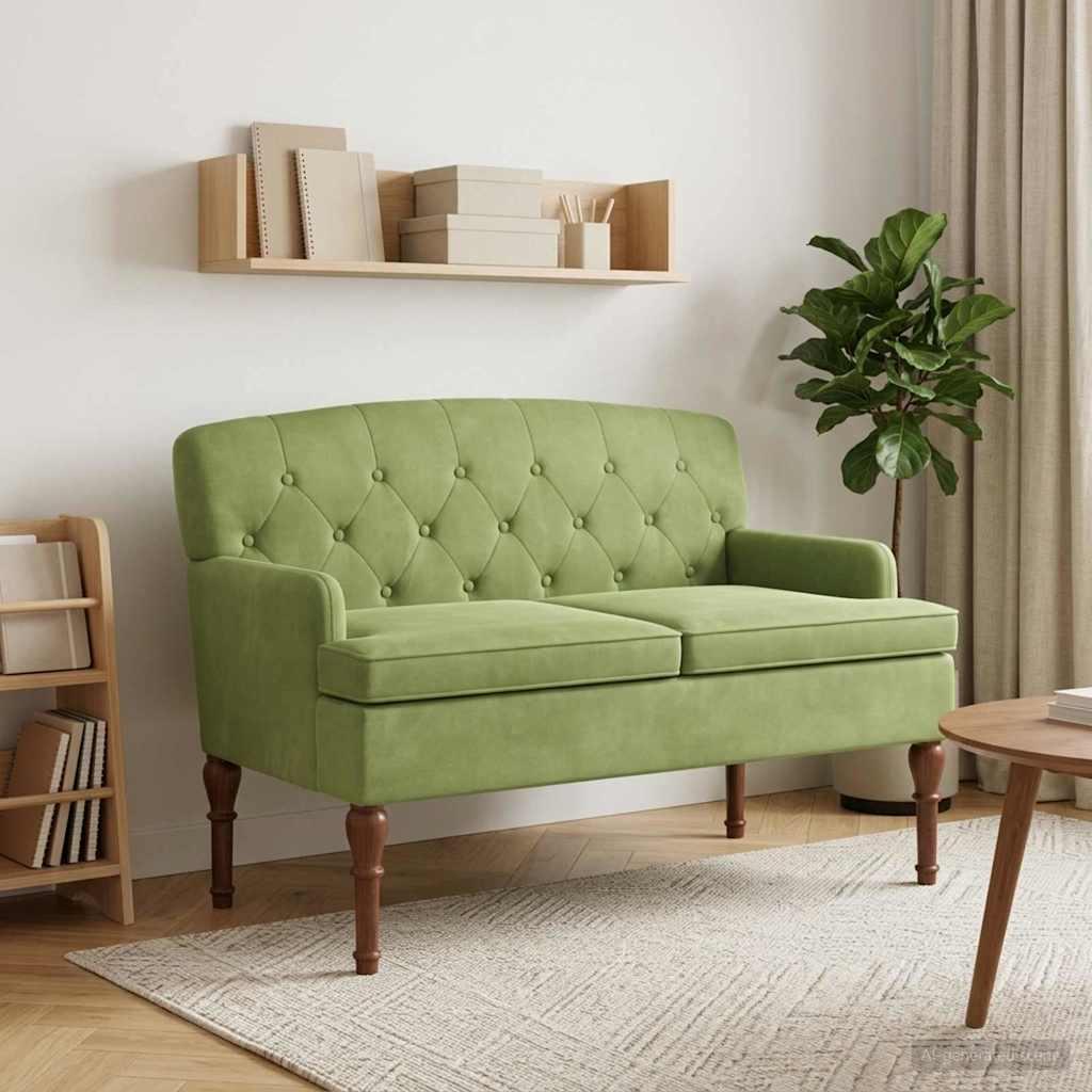 2-personers bænk i fløjl med knap tufting - lys grøn, 111 x 65 x 79 cm