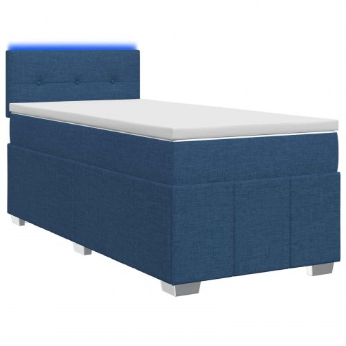 Boxmadras med topmadras og hovedgærde 90 x 200 cm blå stof