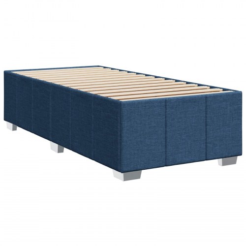 Boxmadras med topmadras og hovedgærde 90 x 200 cm blå stof
