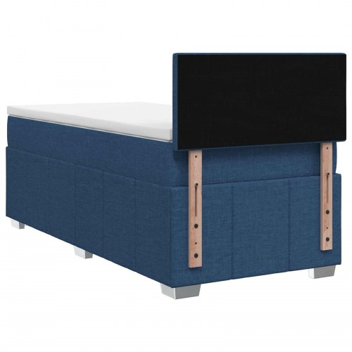 Boxmadras med topmadras og hovedgærde 90 x 200 cm blå stof