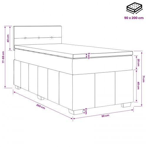 Boxmadras med topmadras og hovedgærde 90 x 200 cm blå stof
