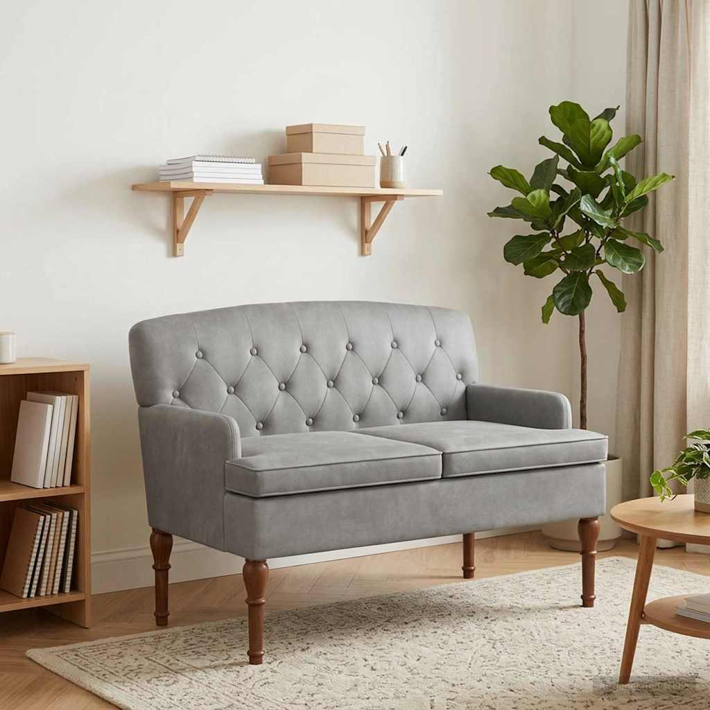 2-personers bænk med knap tufting i fløjl - lysegrå 111 x 65 x 79 cm