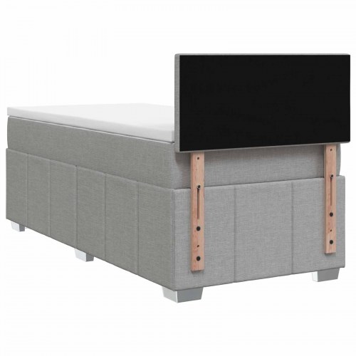 Boxmadras seng 90 x 200 cm med topmadras, hovedgærde og LED - lysegrå stof