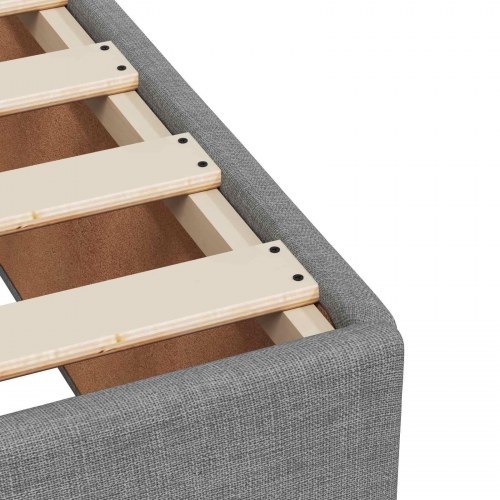 Boxmadras seng 90 x 200 cm med topmadras, hovedgærde og LED - lysegrå stof