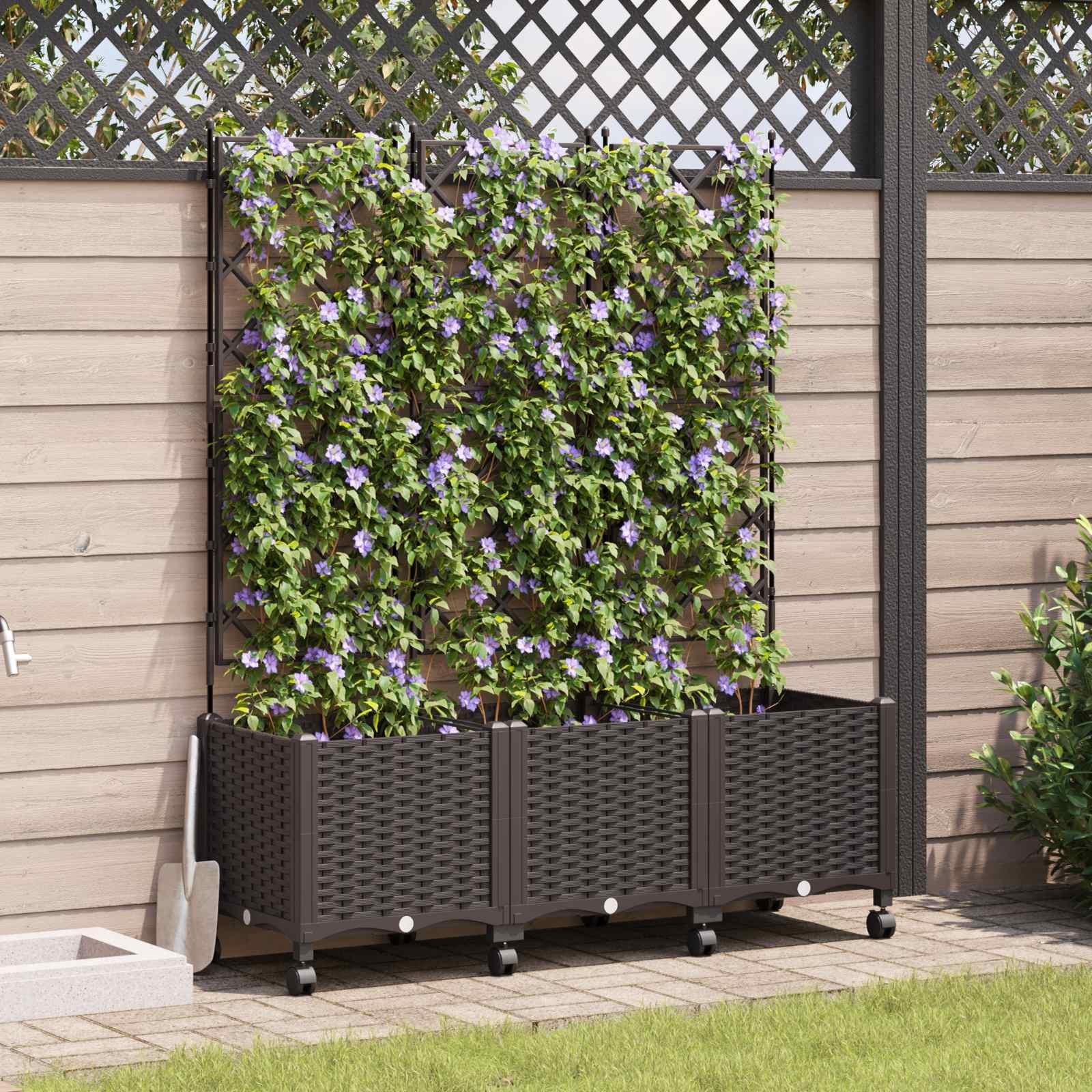 Plantekasse med espalier og hjul 3 stk. brun PP