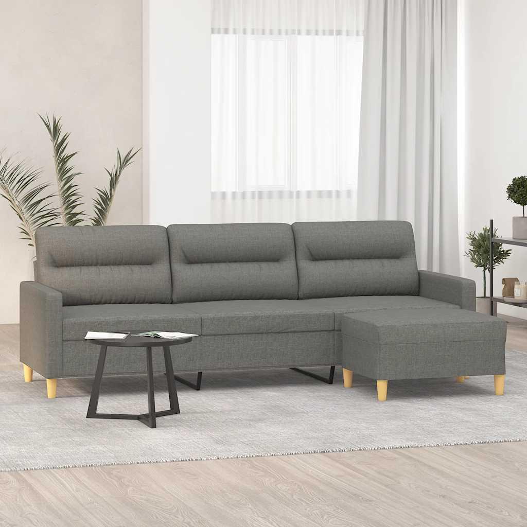 3-personers sofa med fodskammel 210 cm stof mørkegrå