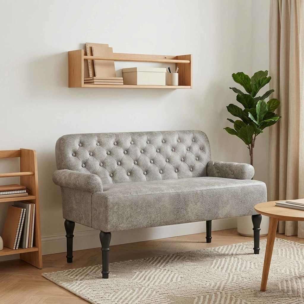 Loveseat bænk med knap tufting i lysegrå - 120 x 65 x 78 cm