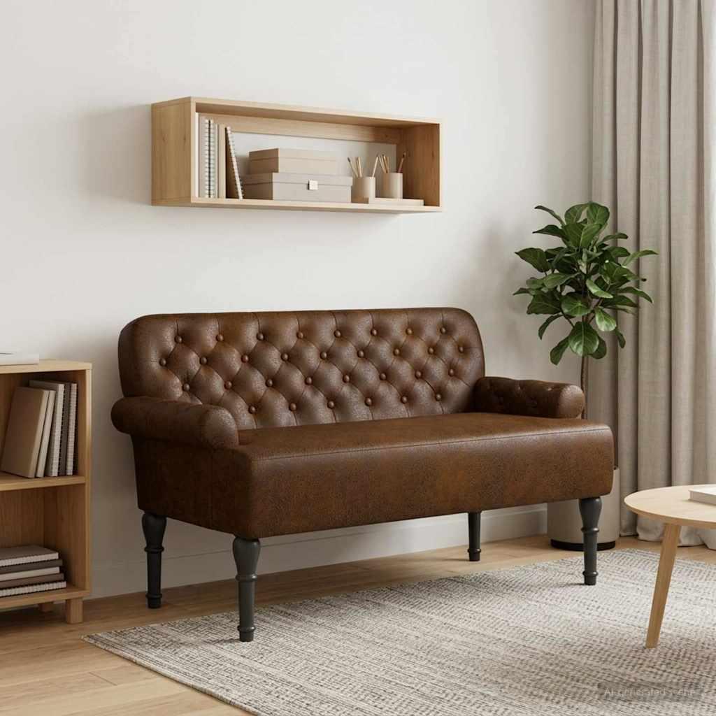 Polstret bænk med knap tufting brun 120 x 65 x 78 cm