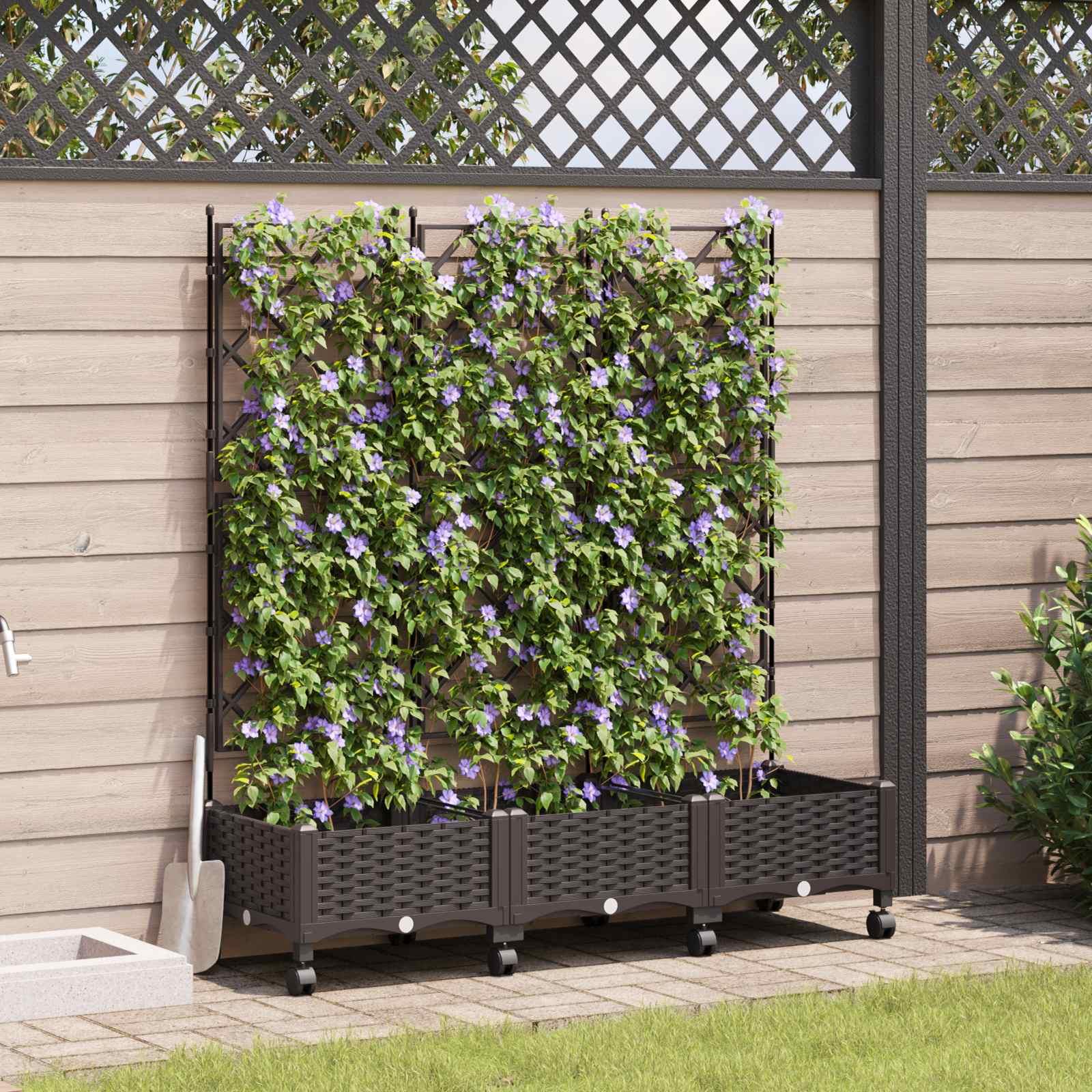 Haveplantekasse med espalier og hjul 3 stk. brun PP