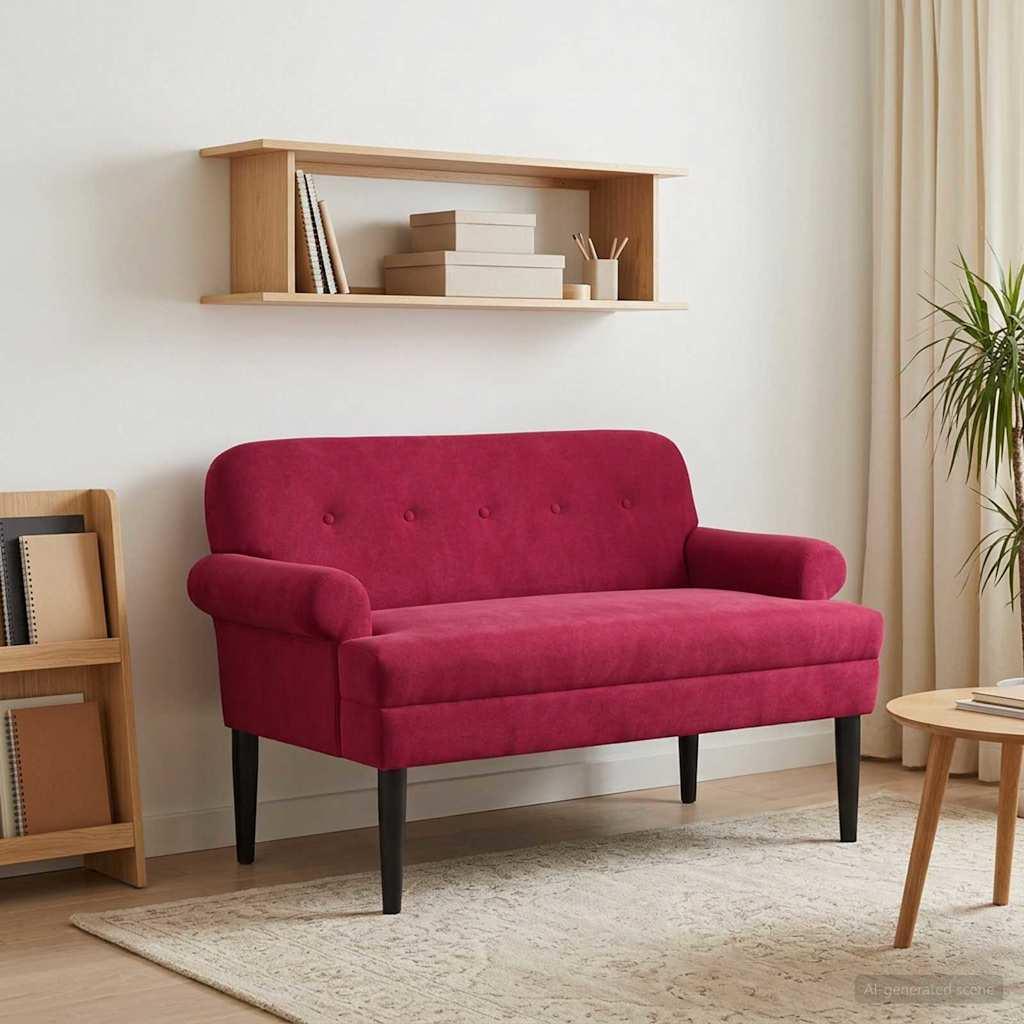 Loveseat med knap tufting i fløjl - vinrød, 120 x 66 x 78 cm
