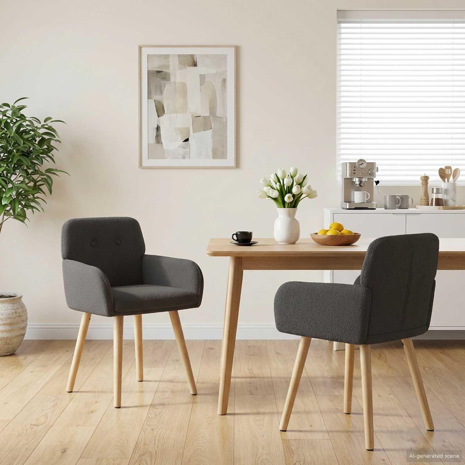 Spisestole 2 stk i bouclé med armlæn - mørkegrå 59 x 57 x 85 cm