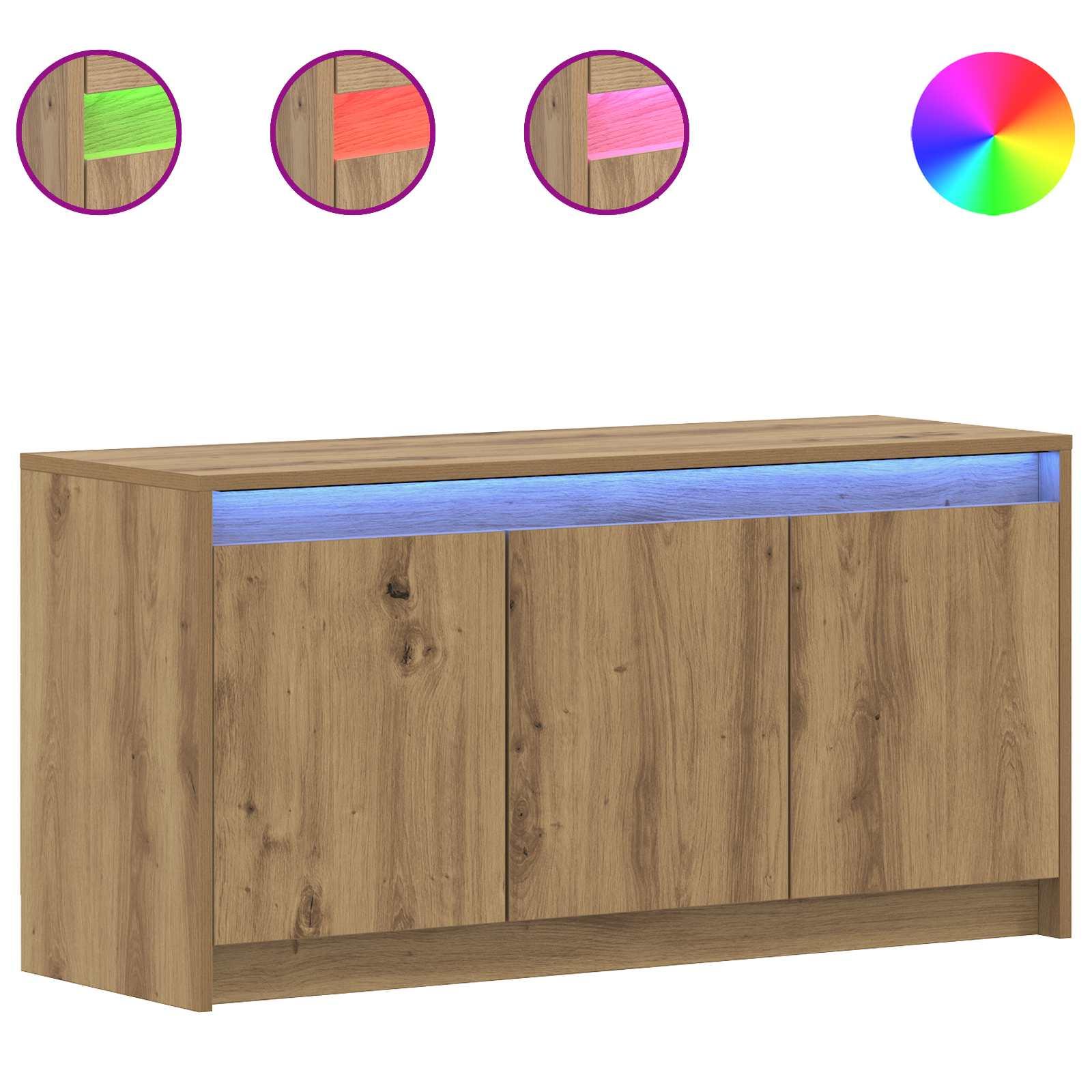 TV-skab med LED-lys 100 x 34 x 50 cm i artisan-eg