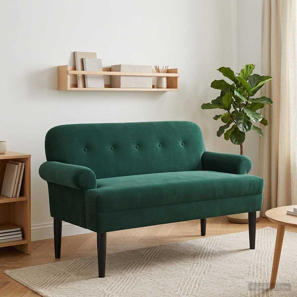 Tosæders loveseat bænk med knap tufting i fløjl - mørkegrøn 120 x 66 x 78 cm