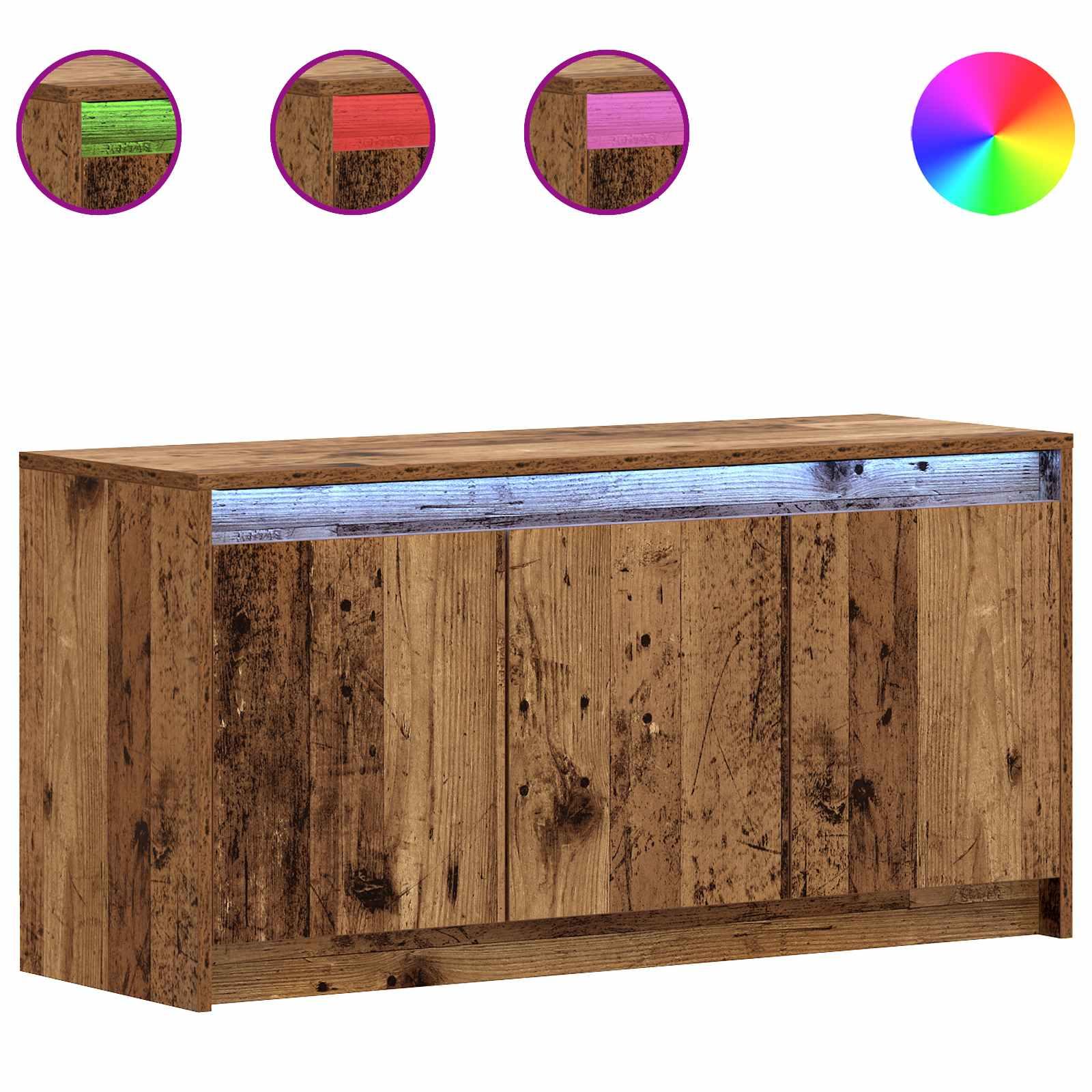 TV-skab med LED-lys 100 x 34 x 50 cm i gammelt træ