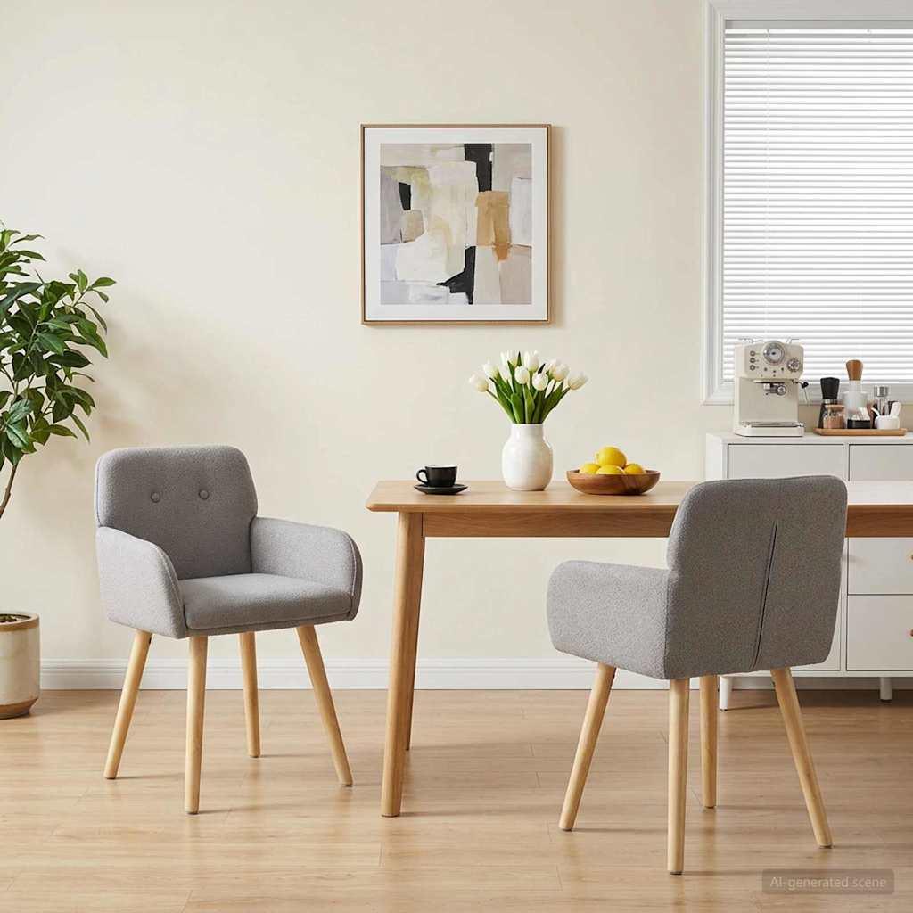 Spisestole 2 stk i bouclé med armlæn - lysegrå 59 x 57 x 85 cm