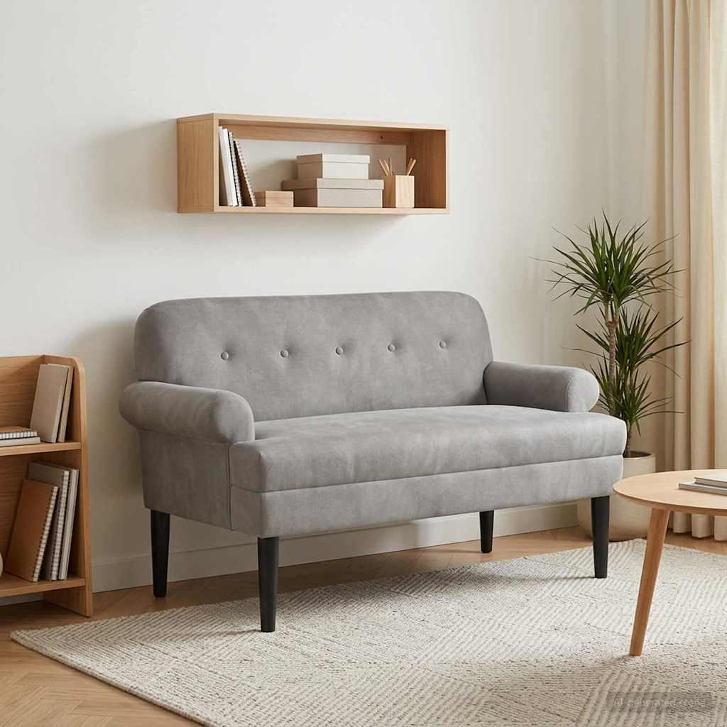 Tosæders loveseat med knap-tufting i fløjl - lysegrå 120 x 66 x 78 cm