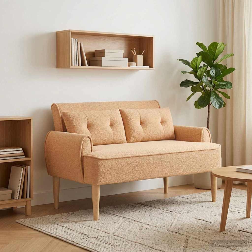 Loveseat bænk med knap-tufting i bouclé, beige 117 x 67 x 77 cm