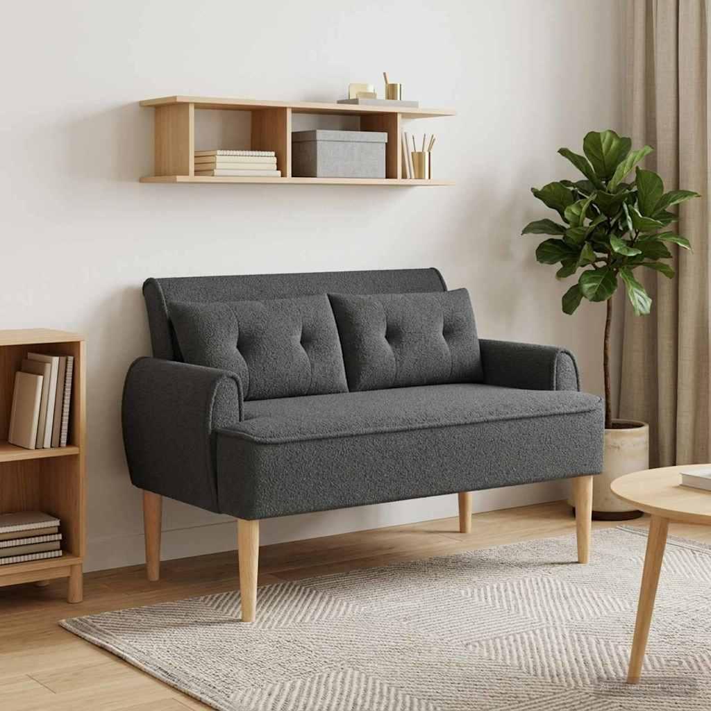 Loveseat bænk med knap tufting i bouclé - mørkegrå 117 x 67 x 77 cm