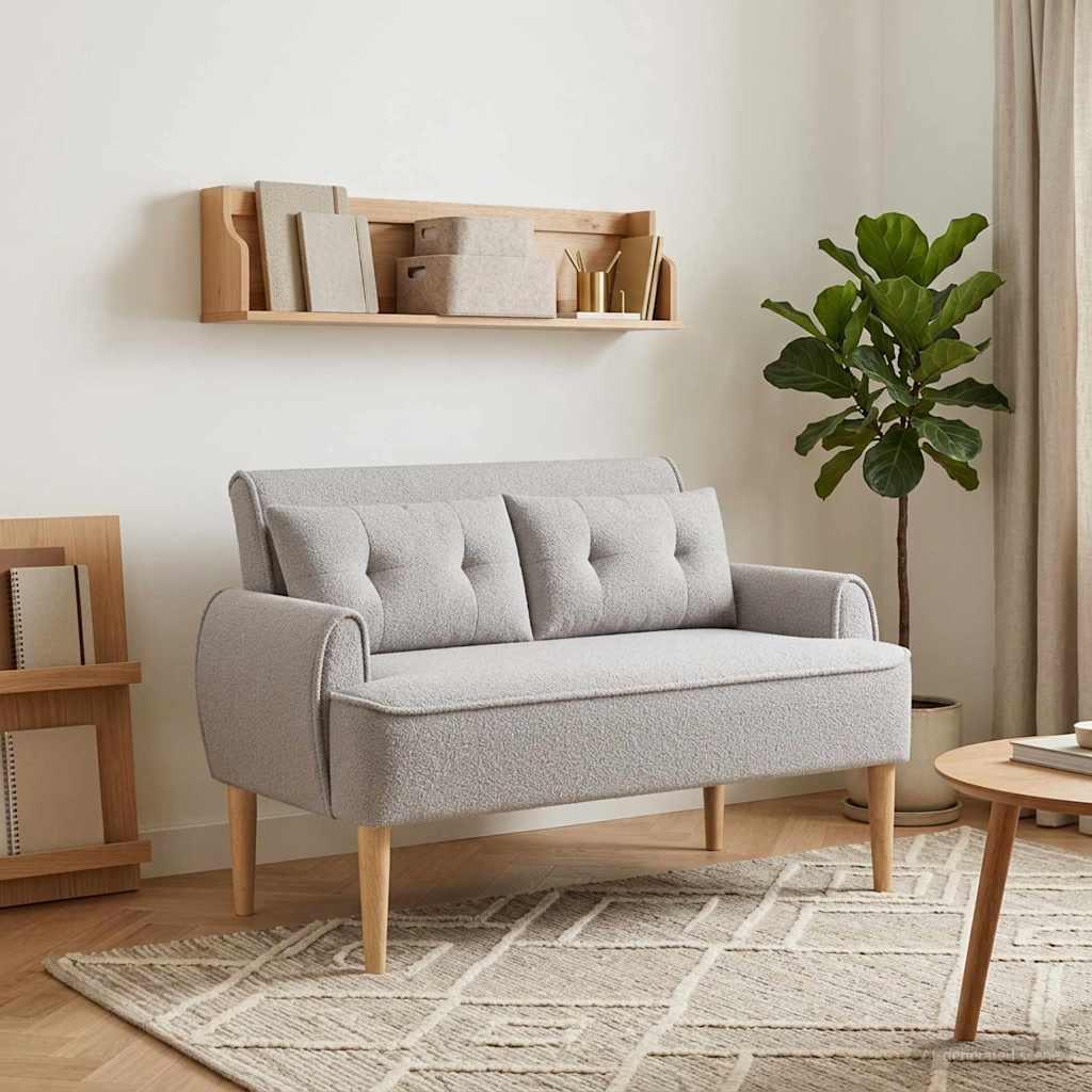 2-personers loveseat bænk med knap tufting i bouclé - lysegrå 117 x 67 x 77 cm