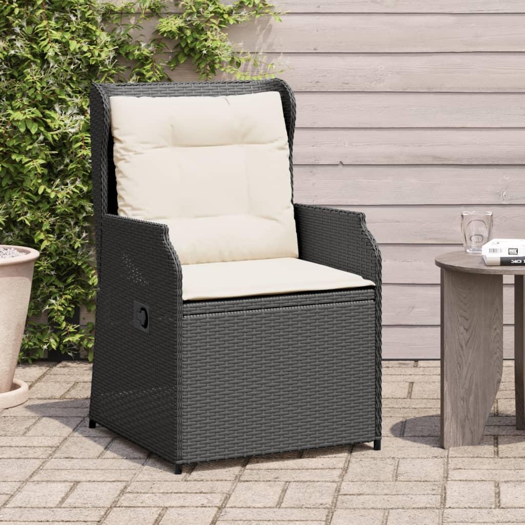 Havestole med hynder 2 stk. justerbart ryglæn polyrattan sort